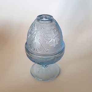 Tiara Blue Chantilly Sandwich Indiana Glass Fairy Lamp Candle Tea Light 2 Piece
